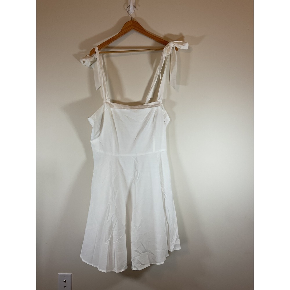 Zesica White Tie Shoulder Smocked Back Mini Dress XL Cotton Blend Sundress